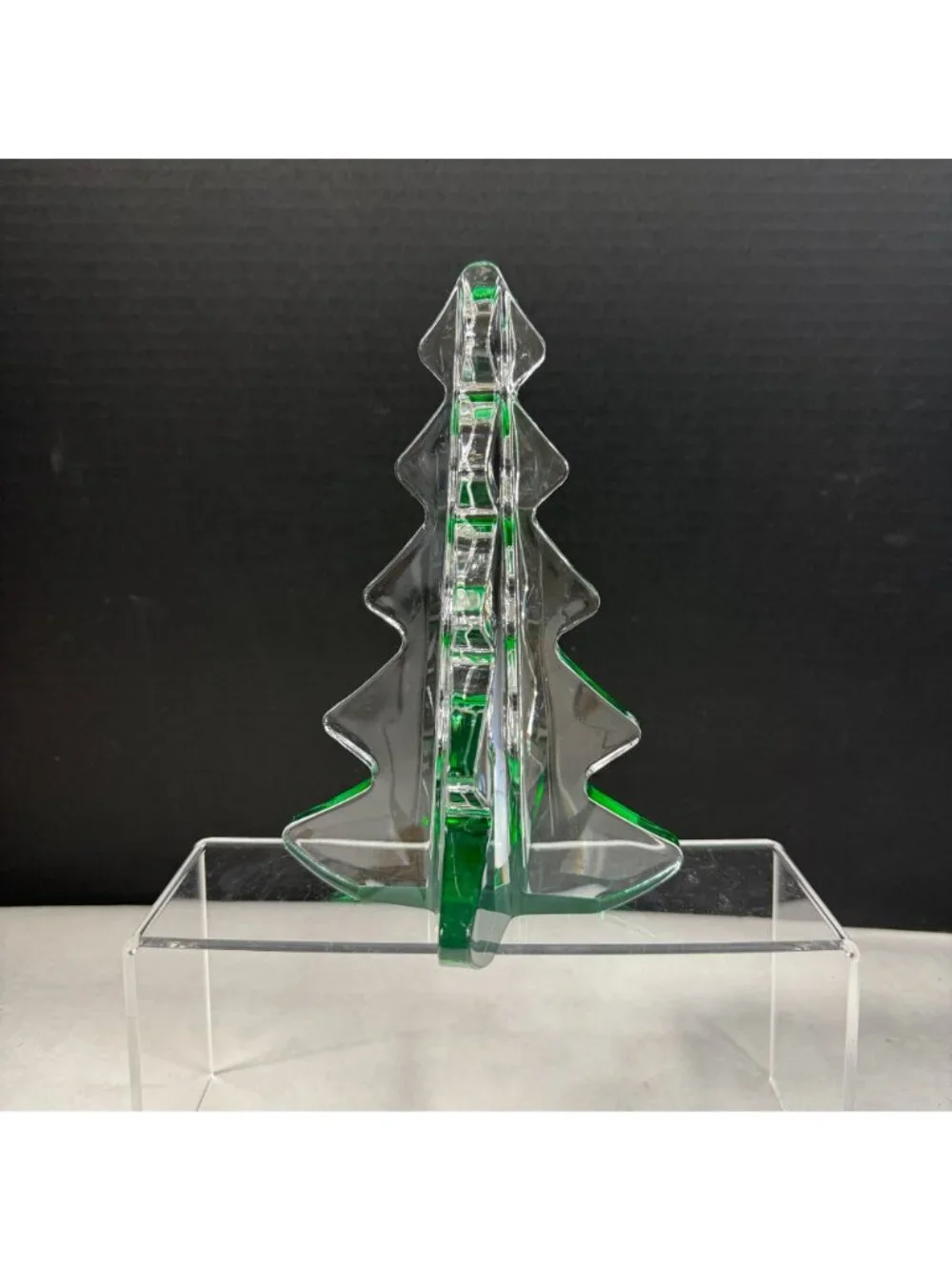 Vintage Mikasa Christmas Spirit Tree Clear & Green Crystal Glass Decor